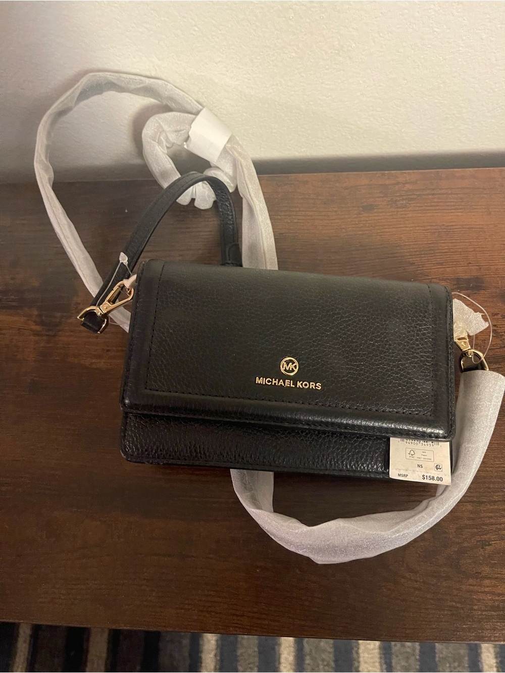 Michael Kors Black Leather Pebbled Crossbody with Gold Hardware